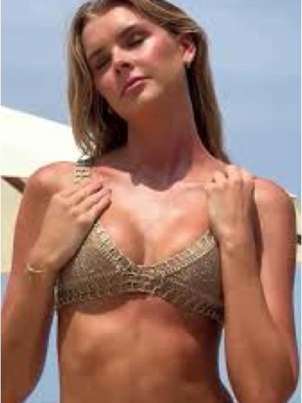 Lux Sea Ariana Gold Lurex Crochet Triangle Bikini Large NWT - Picture 3 of 7